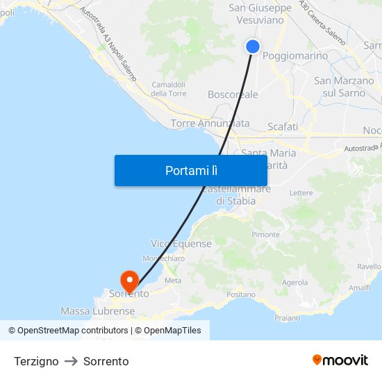 Terzigno to Sorrento map