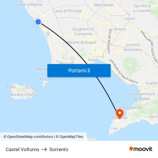 Castel Volturno to Sorrento map