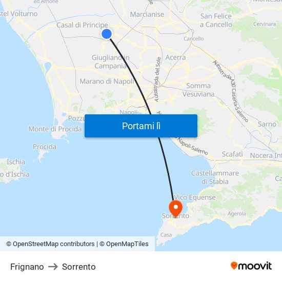 Frignano to Sorrento map