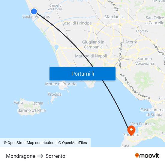 Mondragone to Sorrento map