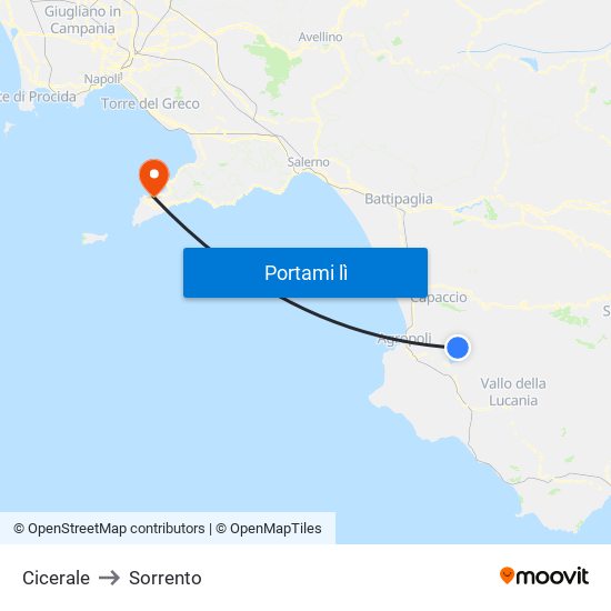 Cicerale to Sorrento map