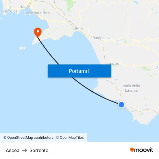 Ascea to Sorrento map