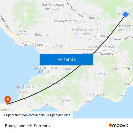 Bracigliano to Sorrento map