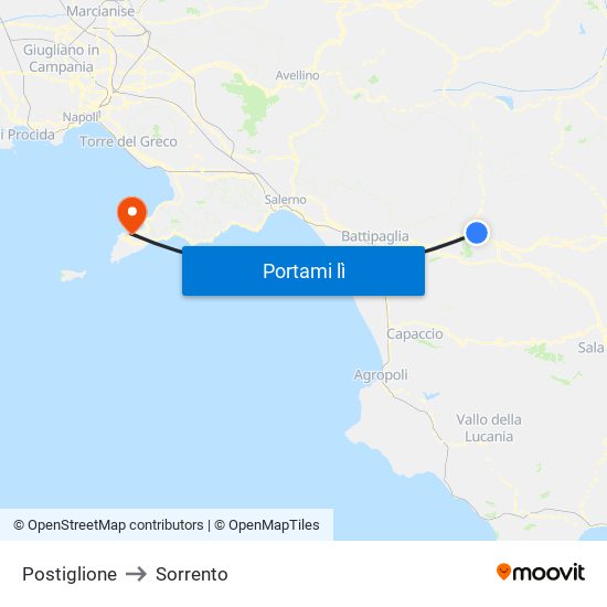 Postiglione to Sorrento map