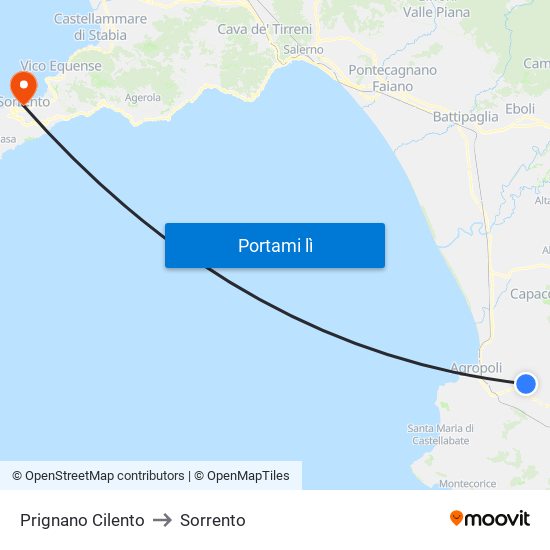 Prignano Cilento to Sorrento map