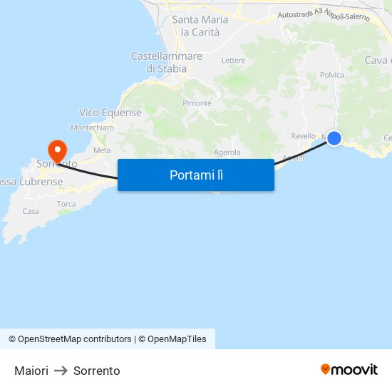 Maiori to Sorrento map