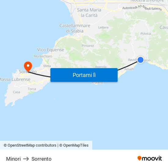 Minori to Sorrento map