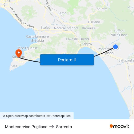 Montecorvino Pugliano to Sorrento map