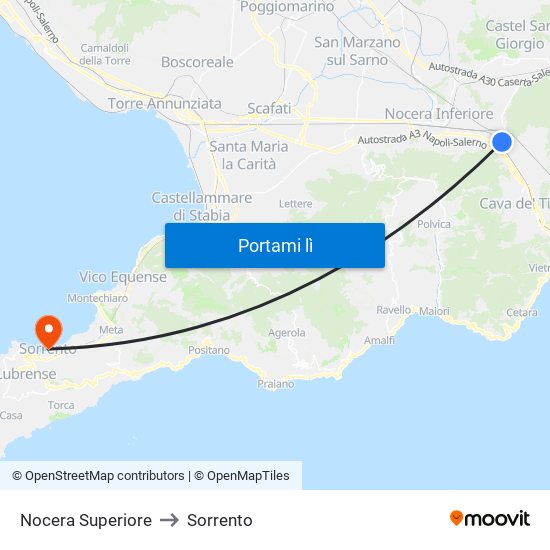 Nocera Superiore to Sorrento map