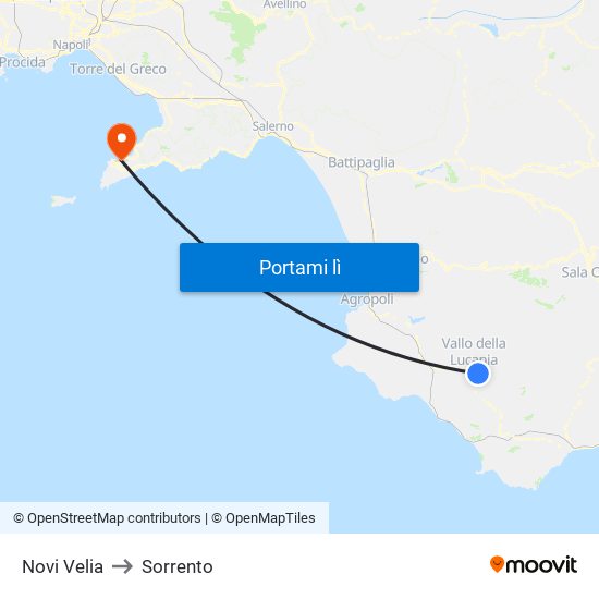 Novi Velia to Sorrento map