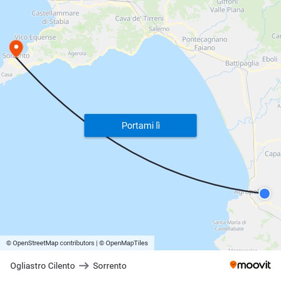 Ogliastro Cilento to Sorrento map