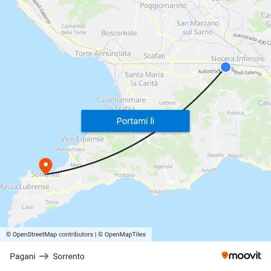 Pagani to Sorrento map