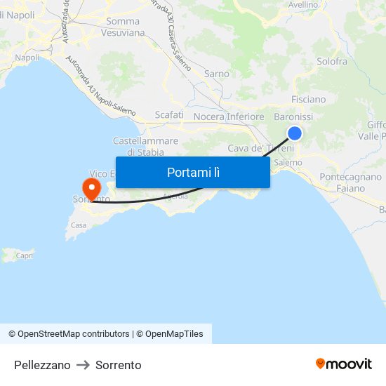 Pellezzano to Sorrento map