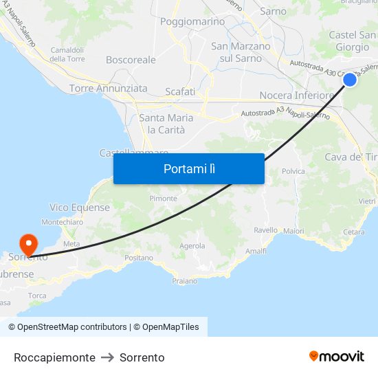 Roccapiemonte to Sorrento map