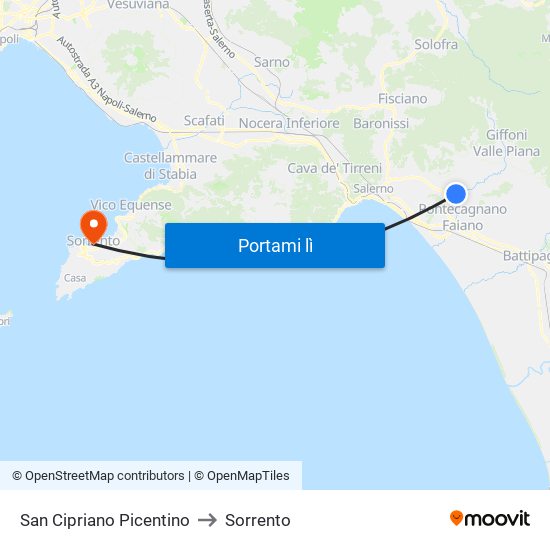 San Cipriano Picentino to Sorrento map