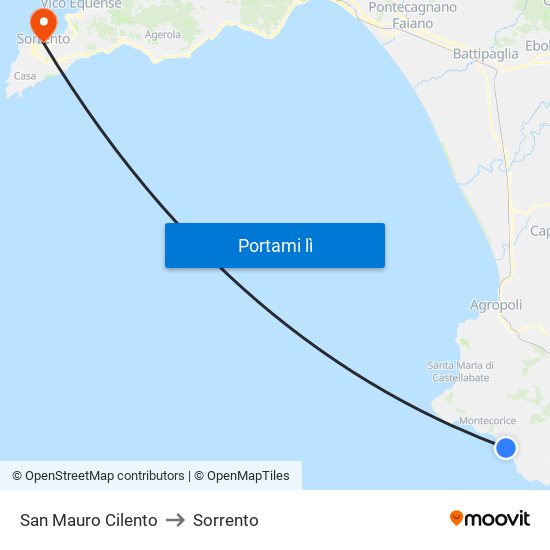 San Mauro Cilento to Sorrento map