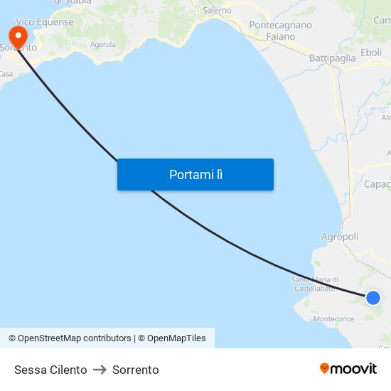 Sessa Cilento to Sorrento map