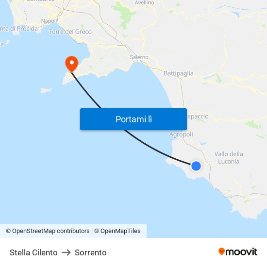 Stella Cilento to Sorrento map