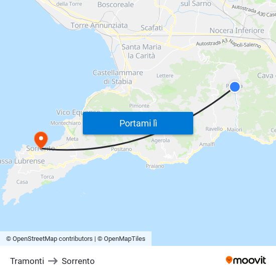 Tramonti to Sorrento map