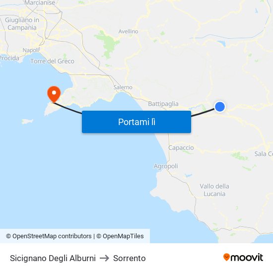 Sicignano Degli Alburni to Sorrento map