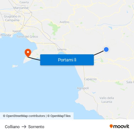 Colliano to Sorrento map