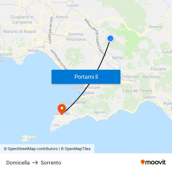 Domicella to Sorrento map