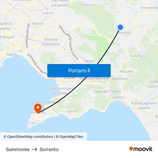 Summonte to Sorrento map