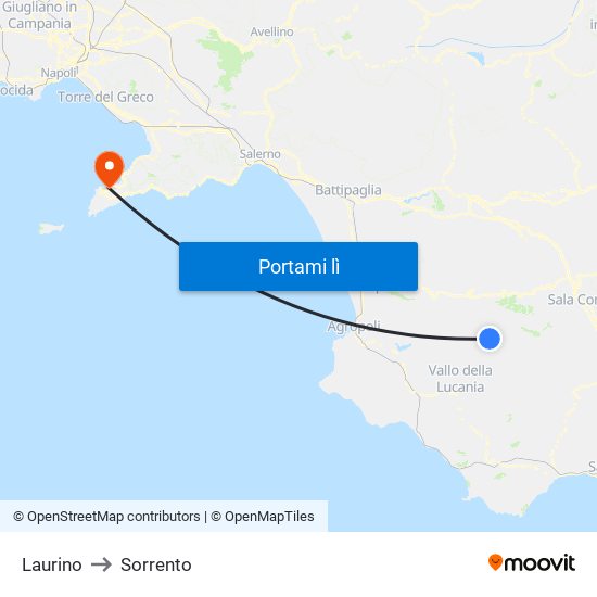 Laurino to Sorrento map