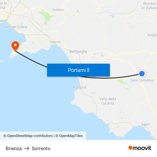 Brienza to Sorrento map