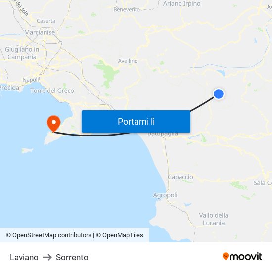 Laviano to Sorrento map