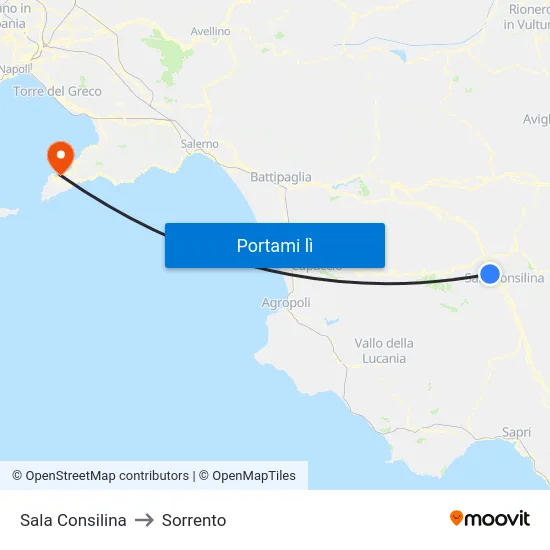 Sala Consilina to Sorrento map