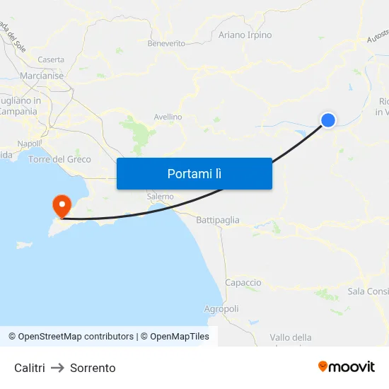 Calitri to Sorrento map