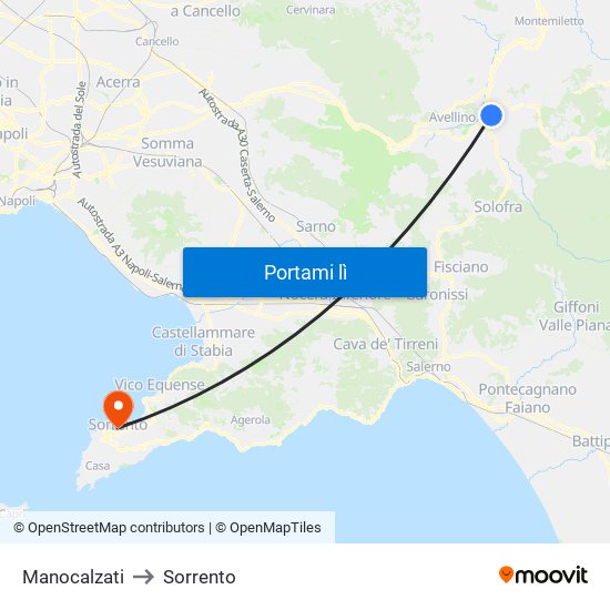 Manocalzati to Sorrento map