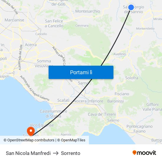 San Nicola Manfredi to Sorrento map