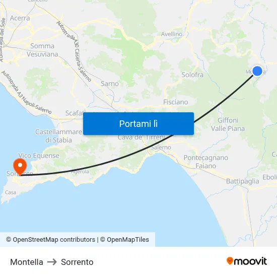 Montella to Sorrento map