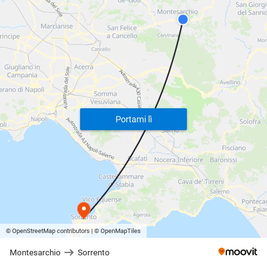 Montesarchio to Sorrento map