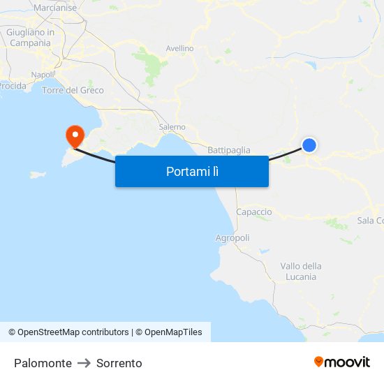 Palomonte to Sorrento map