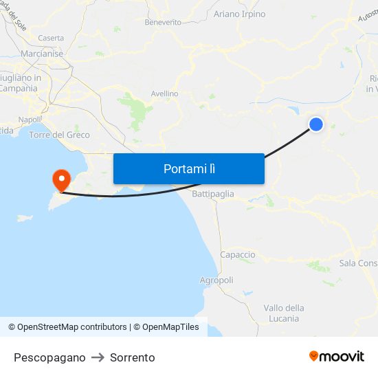 Pescopagano to Sorrento map