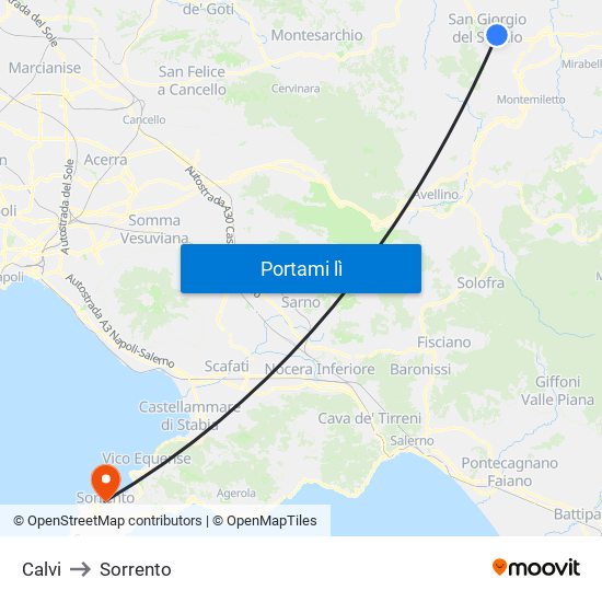 Calvi to Sorrento map