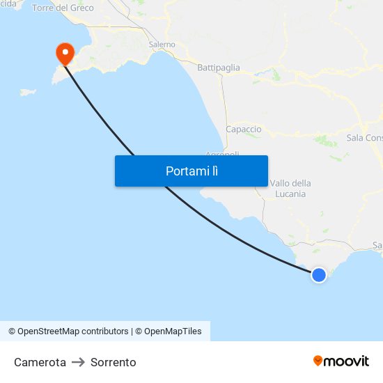 Camerota to Sorrento map