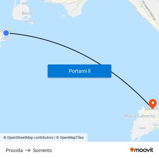 Procida to Sorrento map