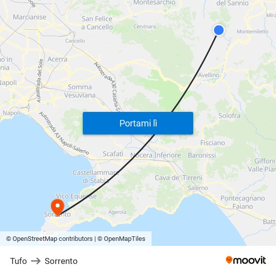 Tufo to Sorrento map