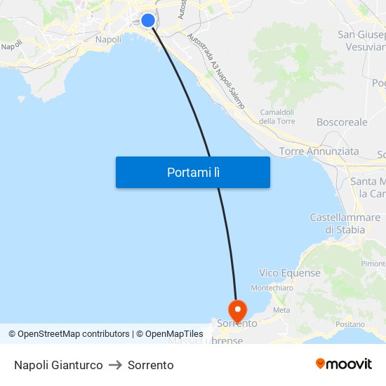 Napoli Gianturco to Sorrento map