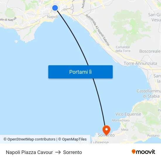 Napoli Piazza Cavour to Sorrento map
