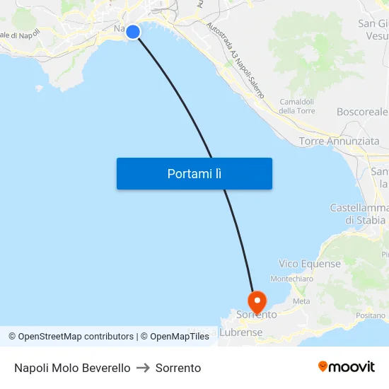Napoli Molo Beverello to Sorrento map