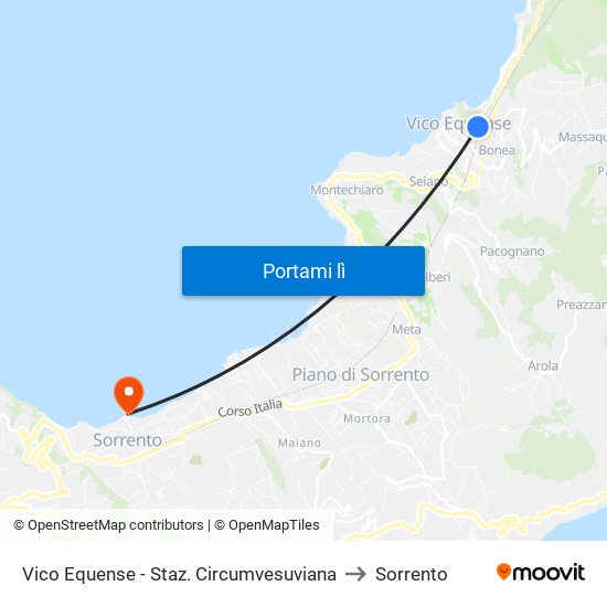 Vico Equense - Staz. Circumvesuviana to Sorrento map