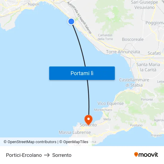 Portici-Ercolano to Sorrento map