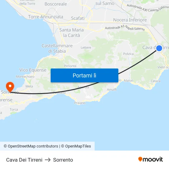 Cava Dei Tirreni to Sorrento map