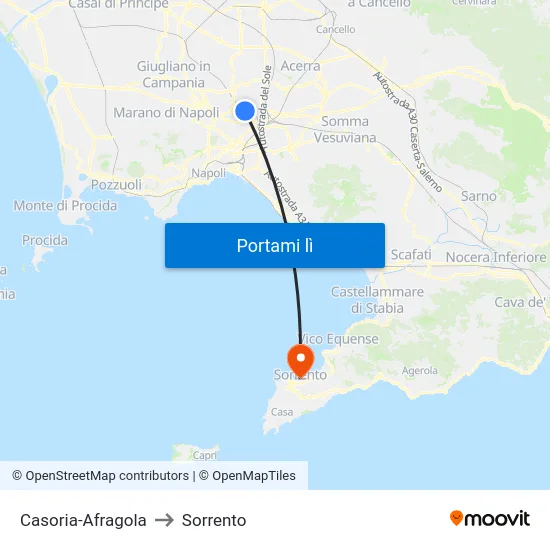 Casoria-Afragola to Sorrento map