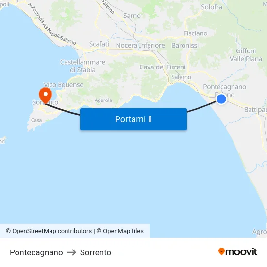 Pontecagnano to Sorrento map